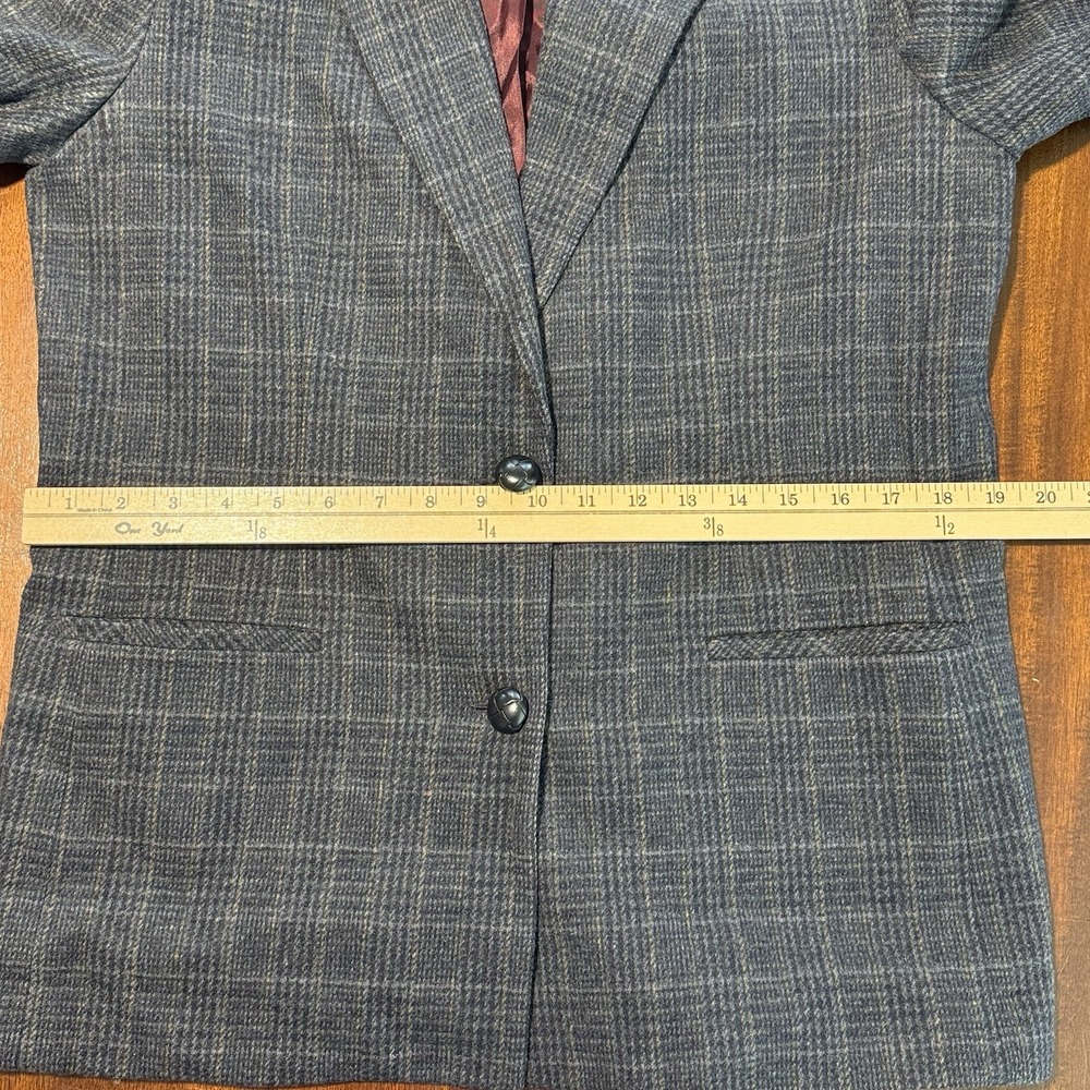 Chelsea Campbell Womens Wool Blend Blazer 8 Petite  Navy Plaid Vintage Preppy - Picture 9 of 10